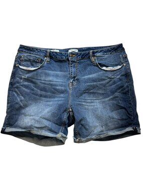 Vigoss Women's Distressed Cuffed Marley Shorts Stretch Denim Sz 22 Blue Mid Wash